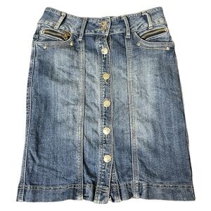 BLUE GURU Snap Front High Waist Jean Skirt W Button Front & Pockets Blue Size 6
